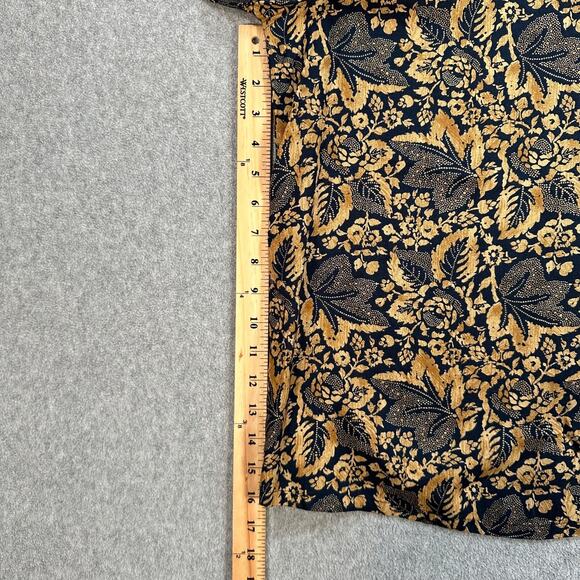 Vintage Villager Navy and Gold Blouse Women's Small Shoulder Pads Leaf Pattern - Picture 6 of 8